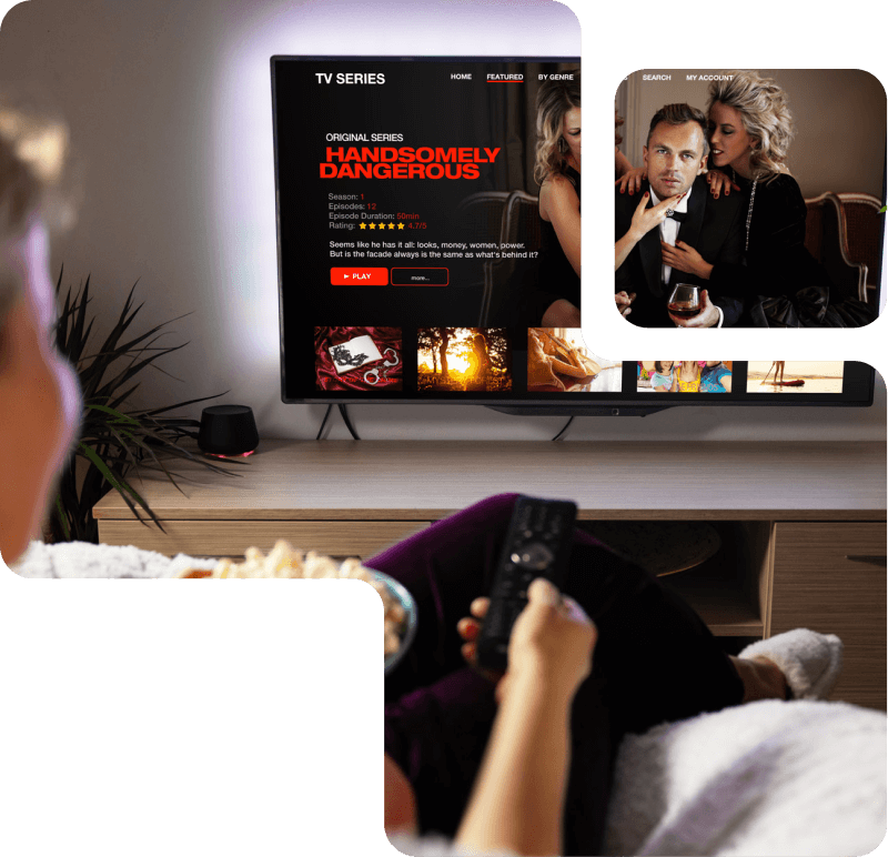 Frau genießt kostenlosen IPTV Test in Deutschland auf der Couch
